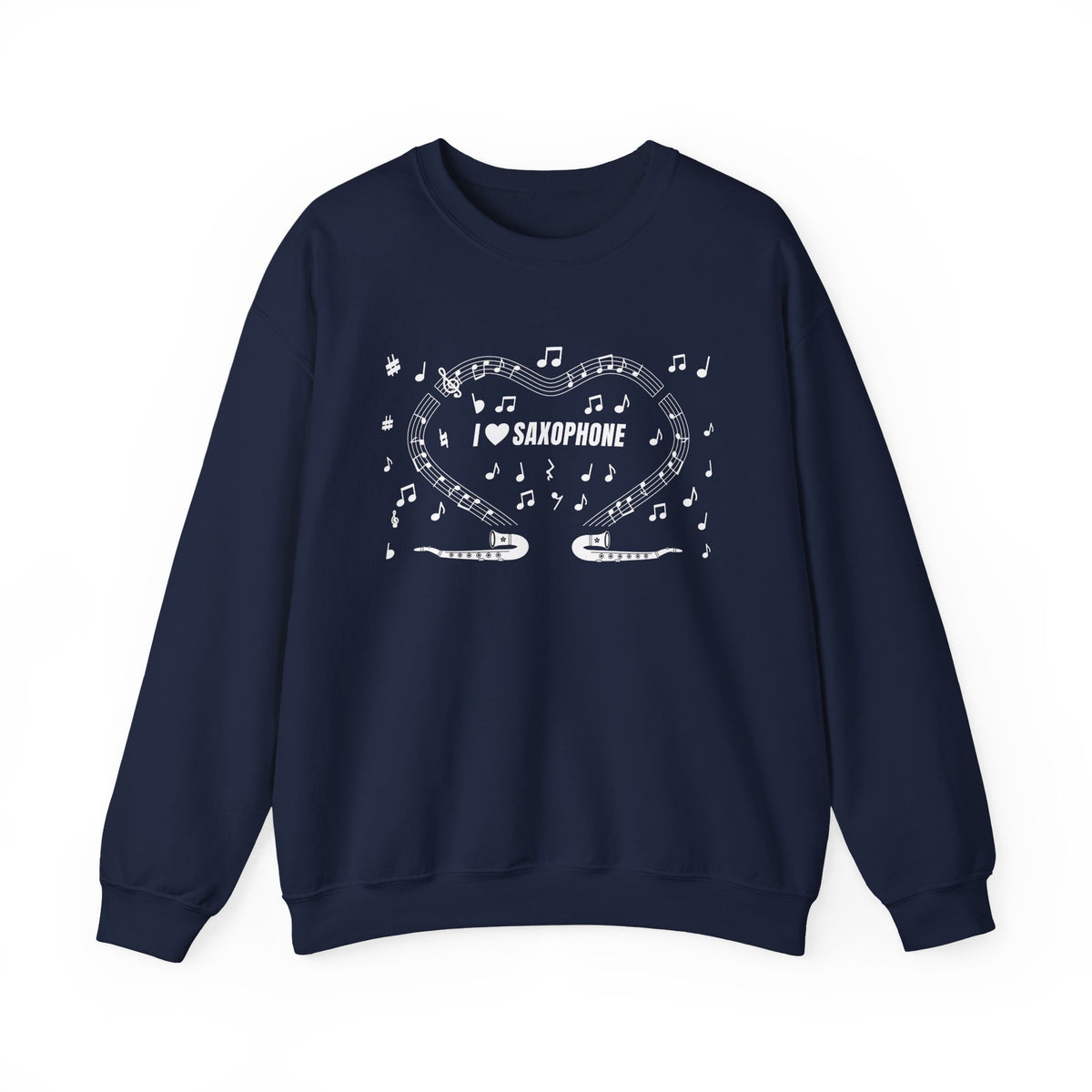 Music-themed Unisex Heavy Blend Crewneck Sweatshirt: 'I love saxophone' - black & white