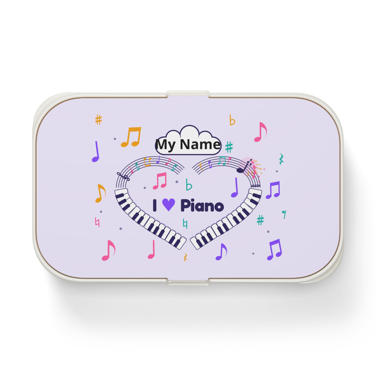 Music-themed Bento Lunch Box: 'I love piano' heart - violet