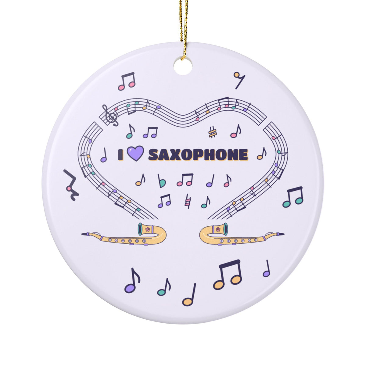 Music-themed Ceramic Ornaments, 1-Side Print: 'I love saxophone' - violet