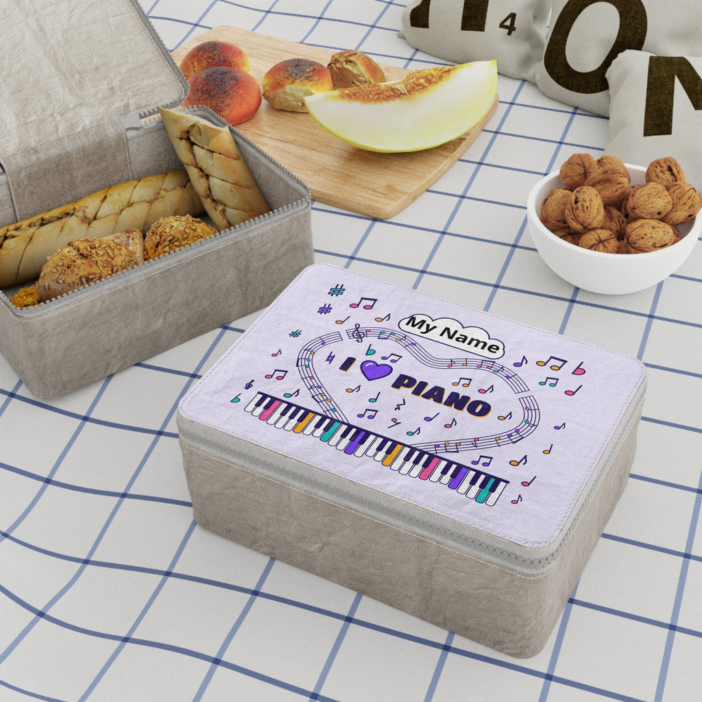 Music-themed Paper Lunch Bag: 'I love piano' - violet