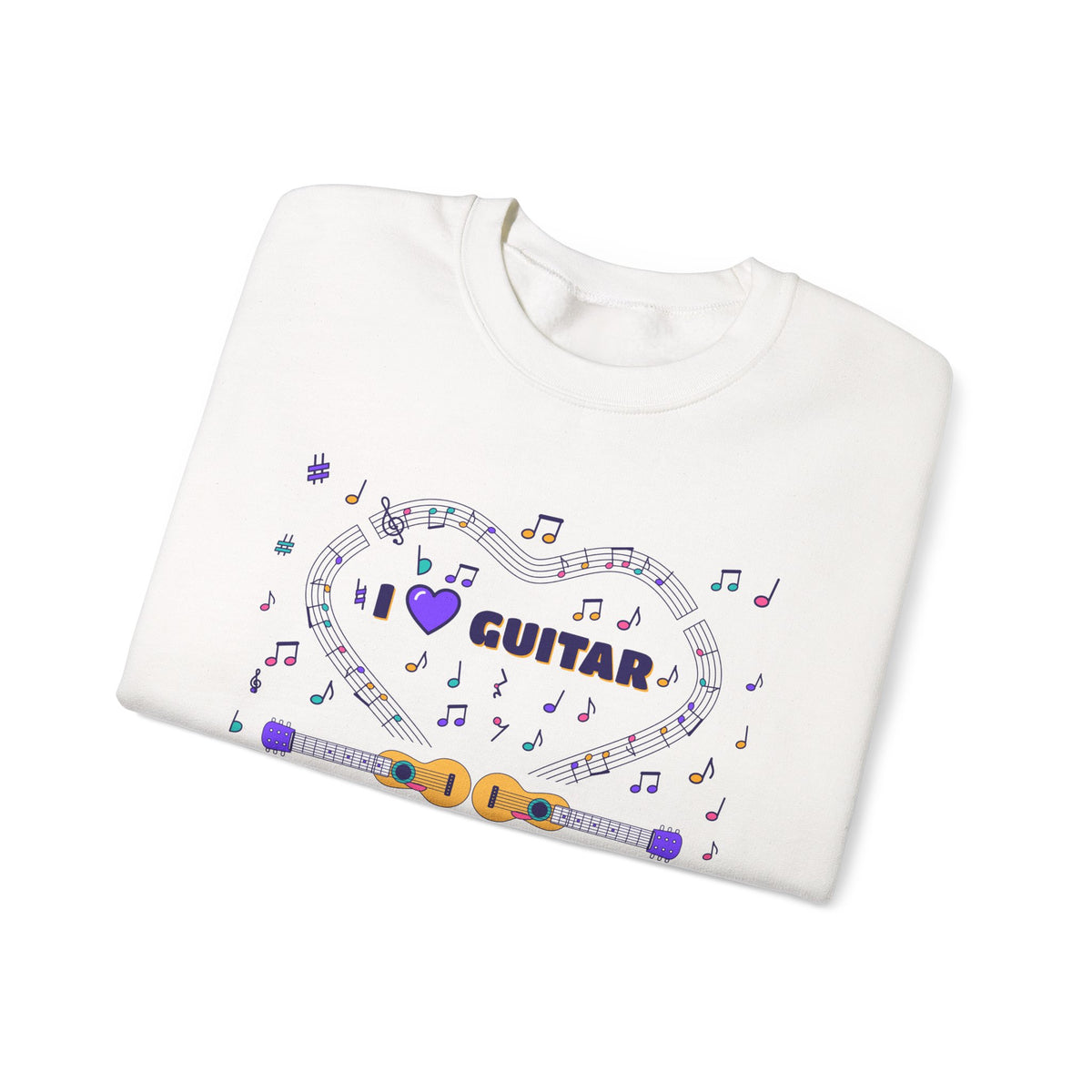 Music-themed Unisex Heavy Blend Crewneck Sweatshirt: 'I love guitar' - violet