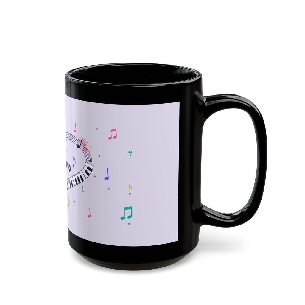 Music-themed Black Mug (11oz, 15oz): 'I love piano' heart - violet