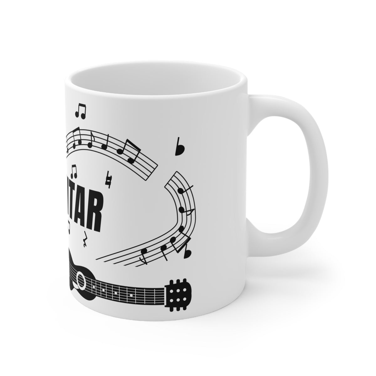 Music-themed Ceramic Mug, 11oz, 15oz: 'I love guitar' - black on white