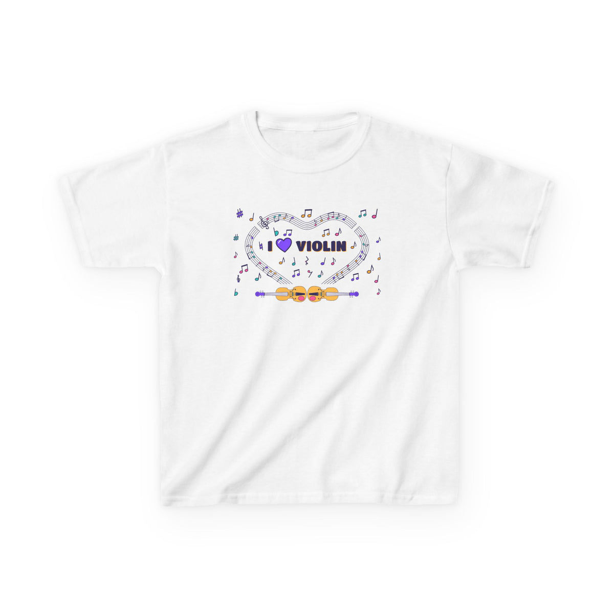 Music-themed Kids Heavy Cotton Tee: 'I love violin' - violet