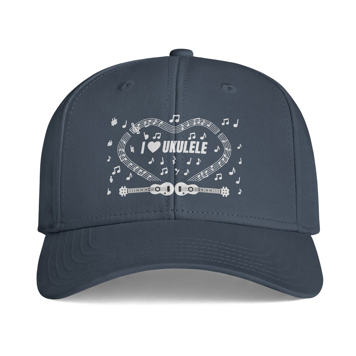 Music-themed Icon Cap: 'I love ukulele' - black & white