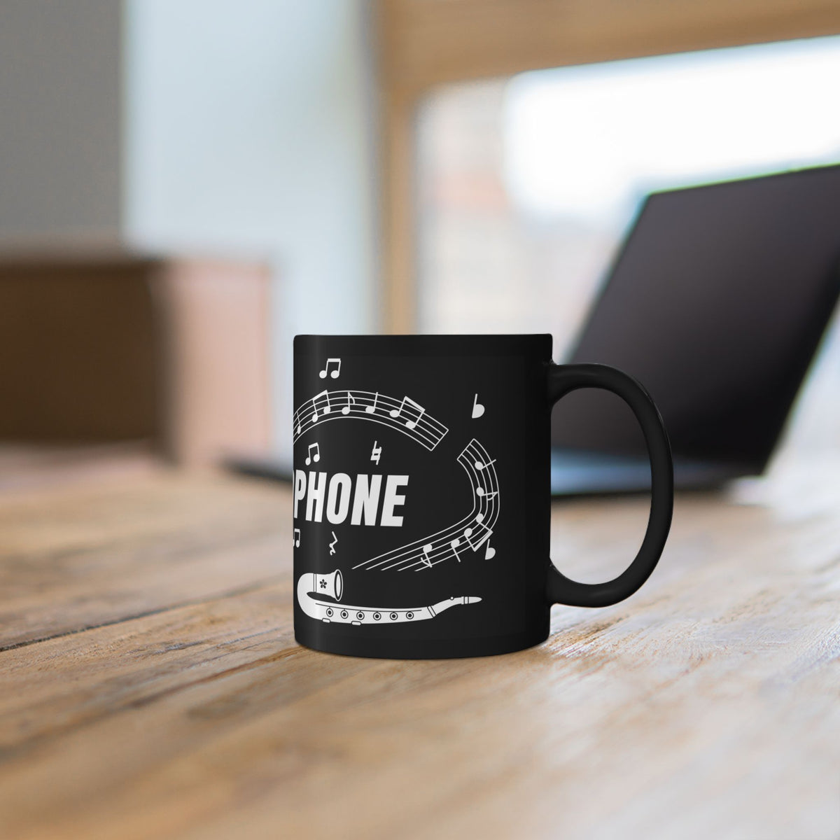 Music-themed Black Mug (11oz, 15oz): 'I love saxophone' - black & white