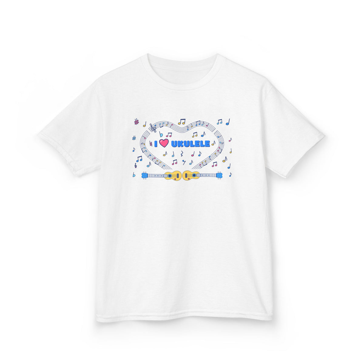 Music-themed Kids Heavy Cotton Tee: 'I love ukulele' - blue