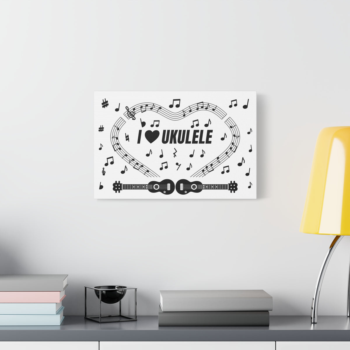 Music-themed Classic Canvas: 'I love ukulele' - black on white