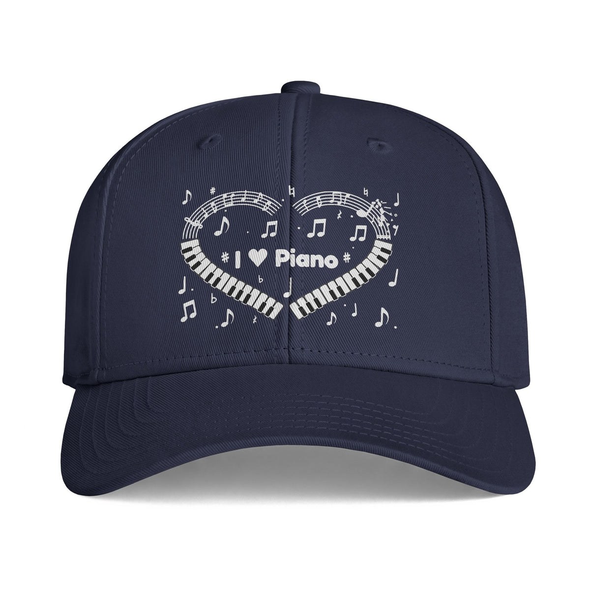 Music-themed Icon Cap: 'I love piano' heart - black & white