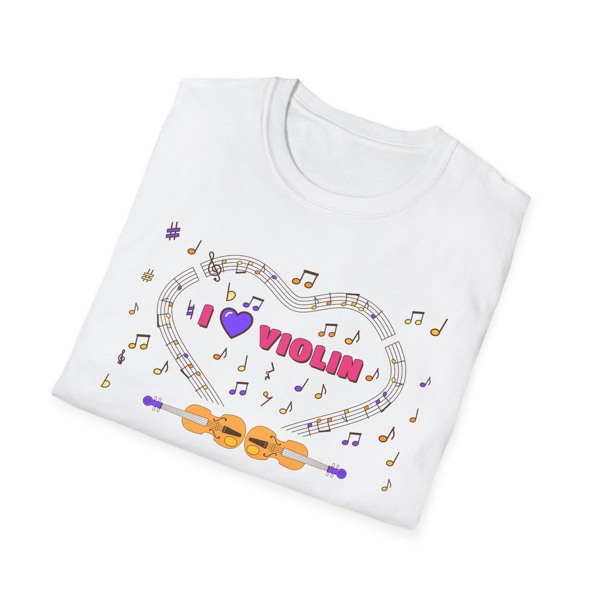Music-themed Unisex Softstyle T-Shirt: 'I love violin' - pink