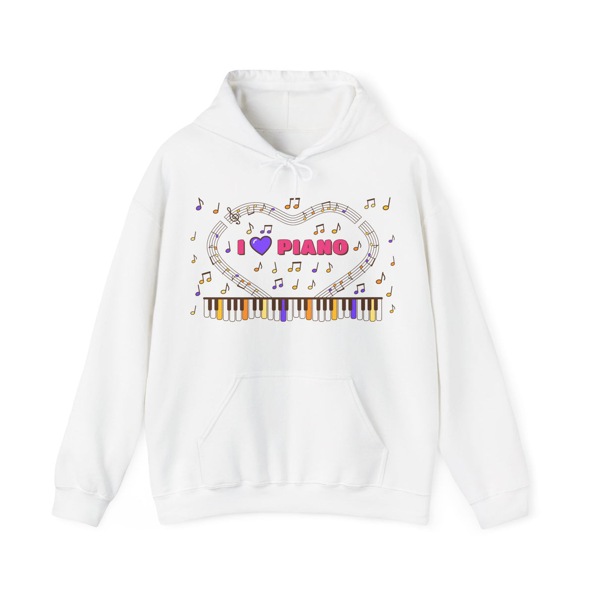 Music-themed Unisex Heavy Blend Hooded Sweatshirt: 'I love piano' - pink