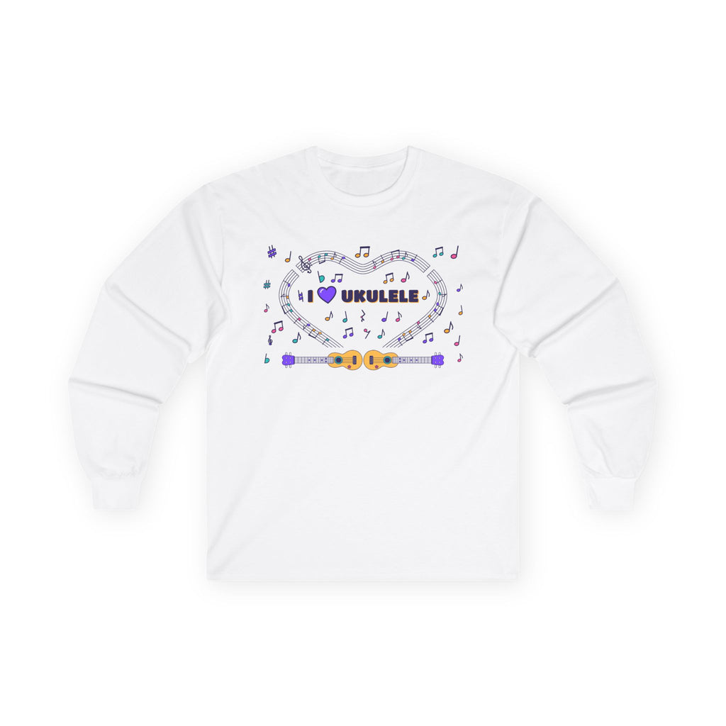 Music-themed Unisex Ultra Cotton Long Sleeve Tee: 'I love ukulele' - violet