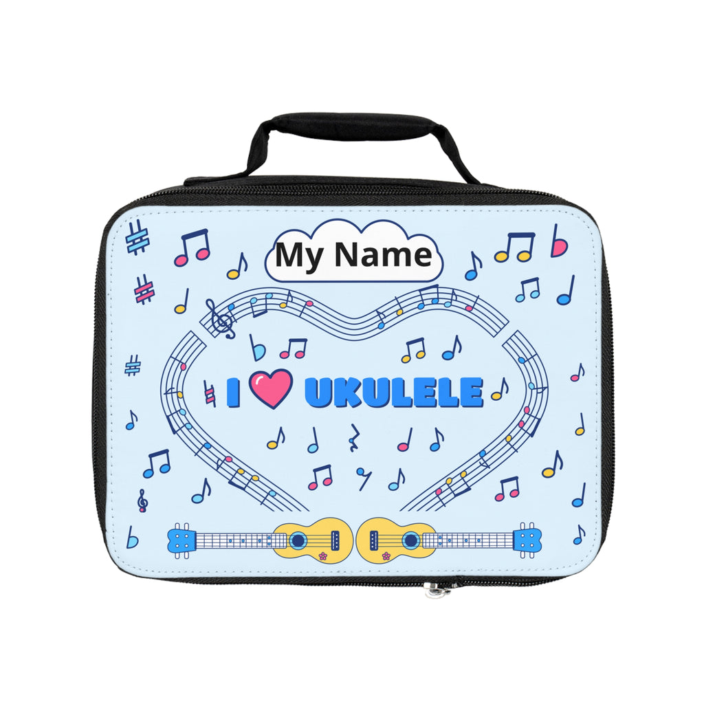 Music-themed Lunch Bag: 'I love ukulele' - blue