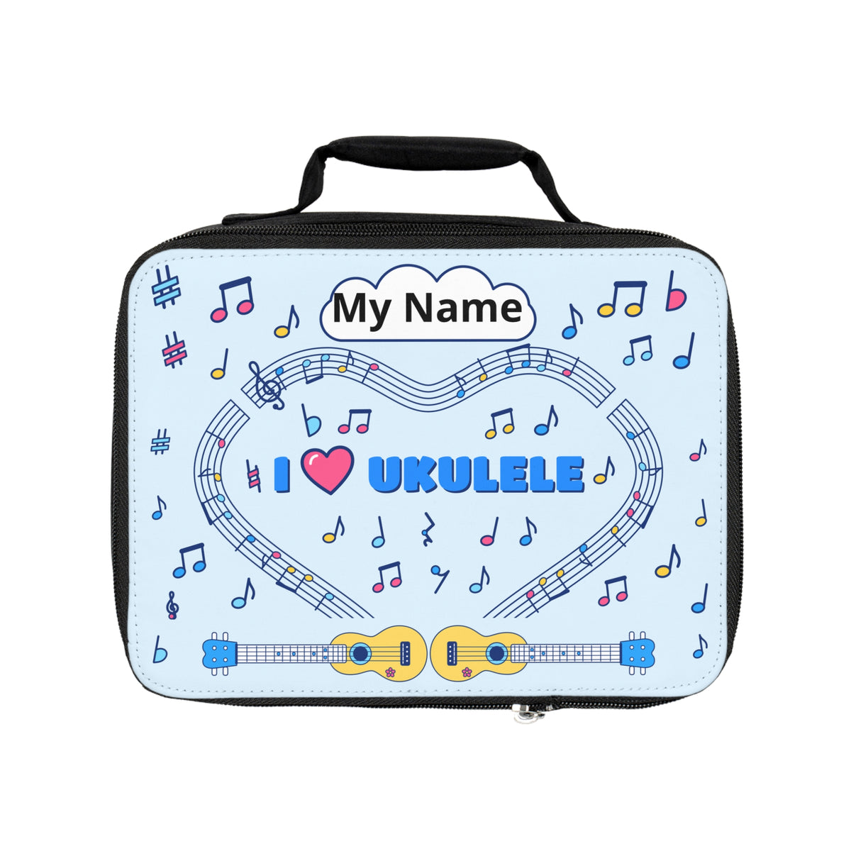 Music-themed Lunch Bag: 'I love ukulele' - blue