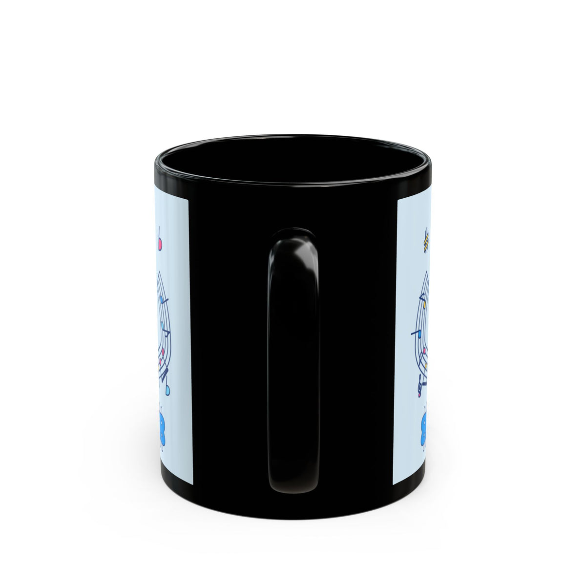 Music-themed Black Mug (11oz, 15oz): 'I love ukulele' - blue
