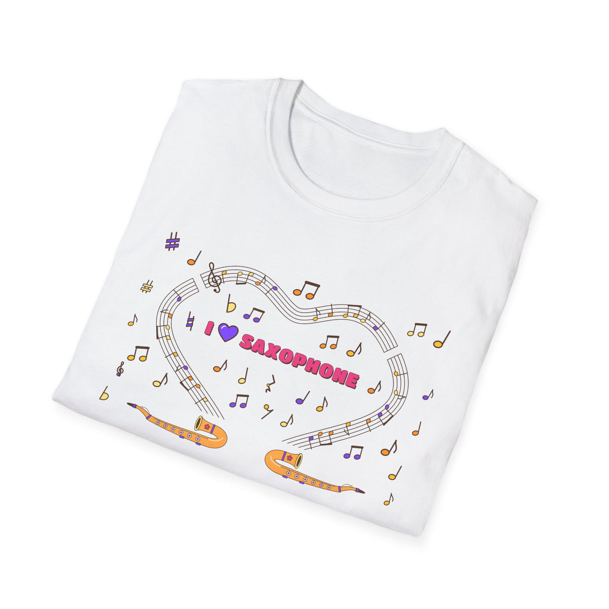 Music-themed Unisex Softstyle T-Shirt: 'I love saxophone' - pink