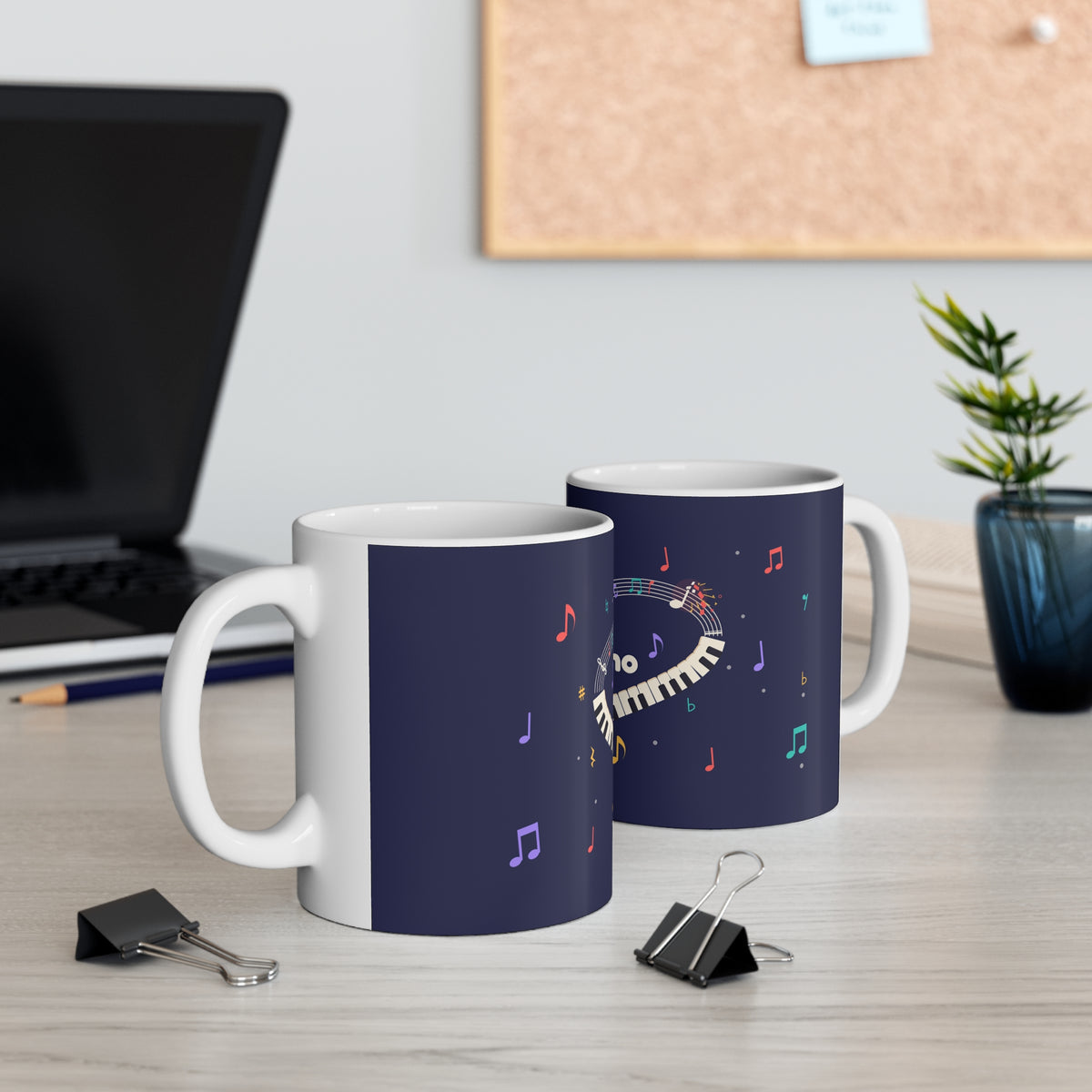 Music-themed Ceramic Mug, 11oz, 15oz: 'I love piano' heart - navy