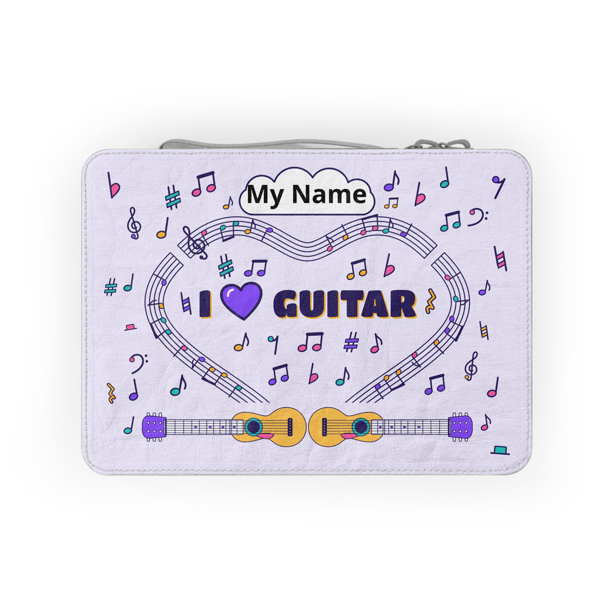 Music-themed Paper Lunch Bag: 'I love guitar' - violet