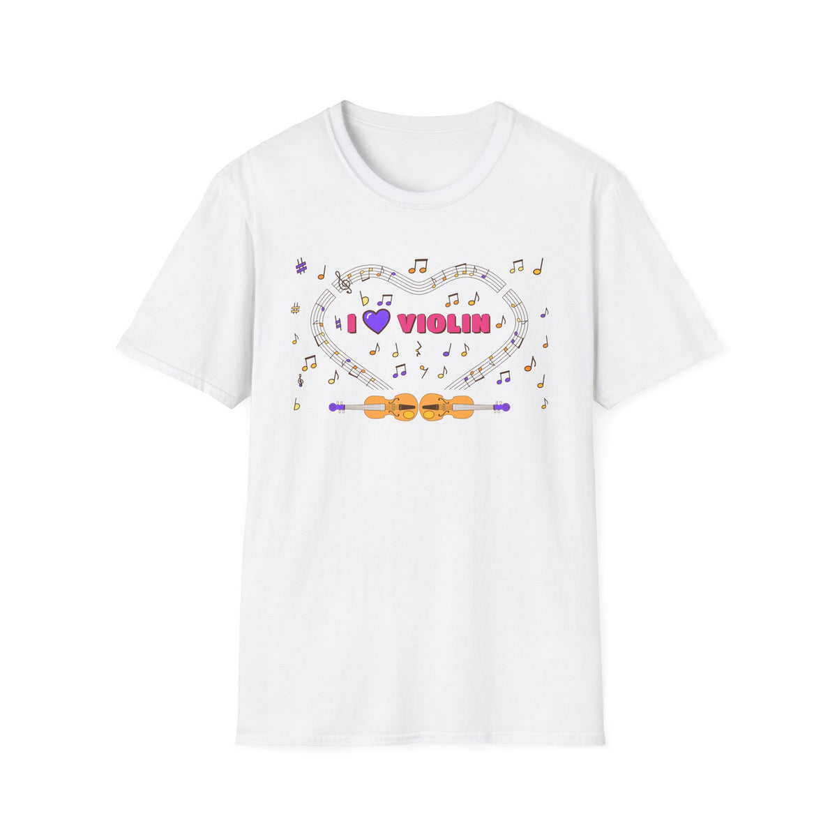 Music-themed Unisex Softstyle T-Shirt: 'I love violin' - pink