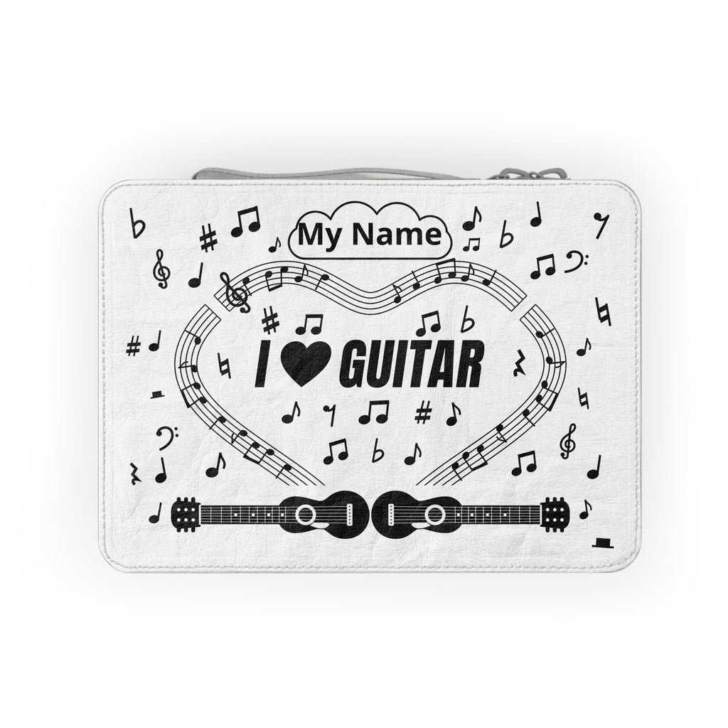 Music-themed Paper Lunch Bag: 'I love guitar' - black on white