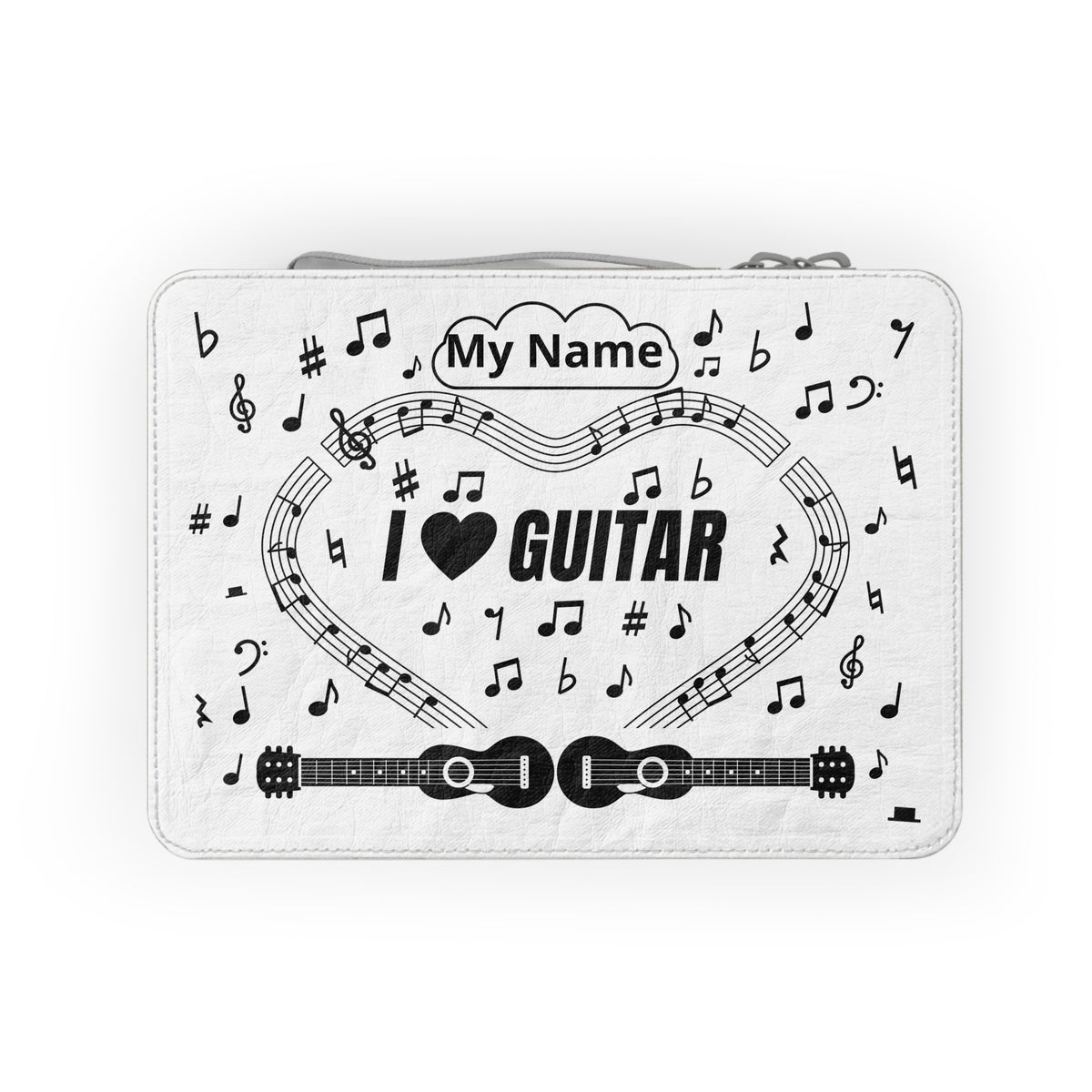 Music-themed Paper Lunch Bag: 'I love guitar' - black on white