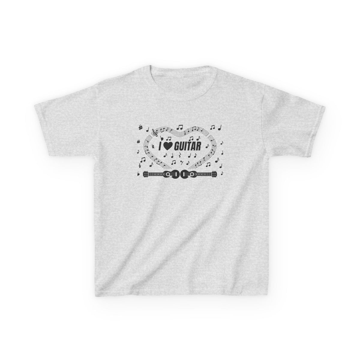Music-themed Kids Heavy Cotton Tee: 'I love guitar' - black on white