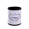 Music-themed Black Mug (11oz, 15oz): 'I love piano' heart - violet