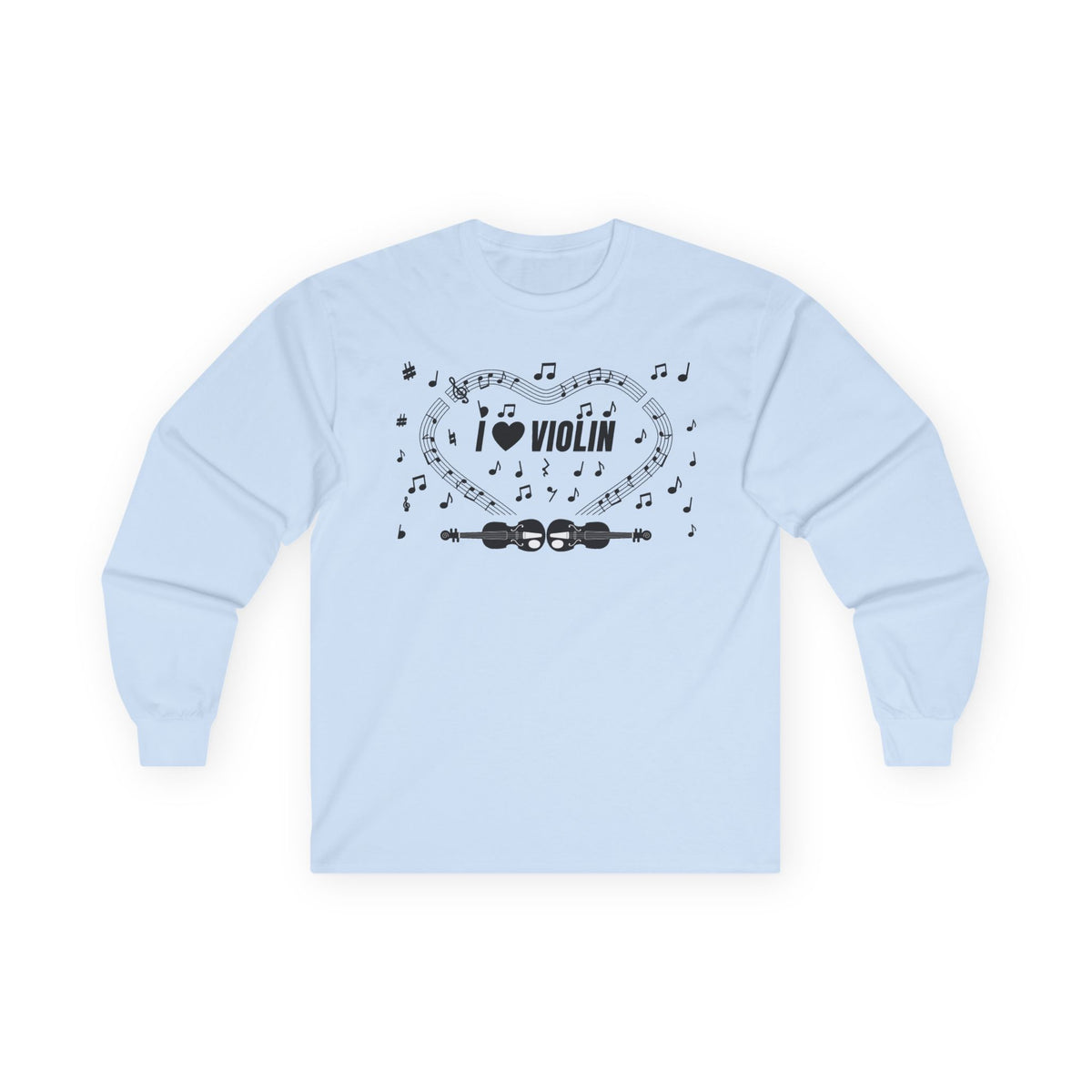 Music-themed Unisex Ultra Cotton Long Sleeve Tee: 'I love violin' - black on white