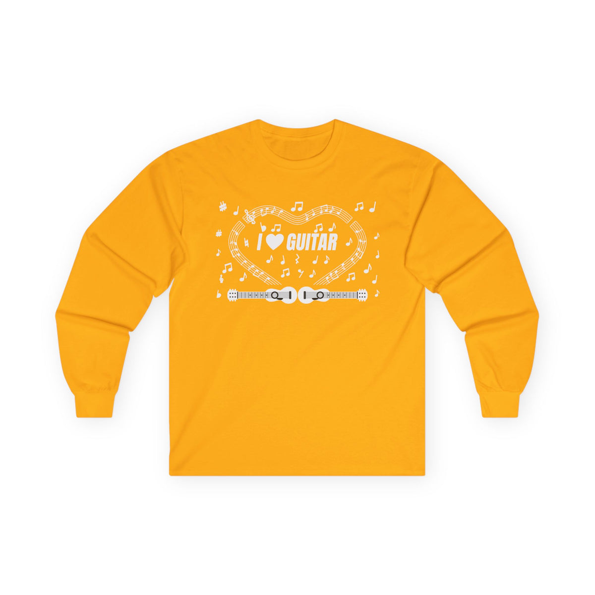 Music-themed Unisex Ultra Cotton Long Sleeve Tee: 'I love guitar' - black & white