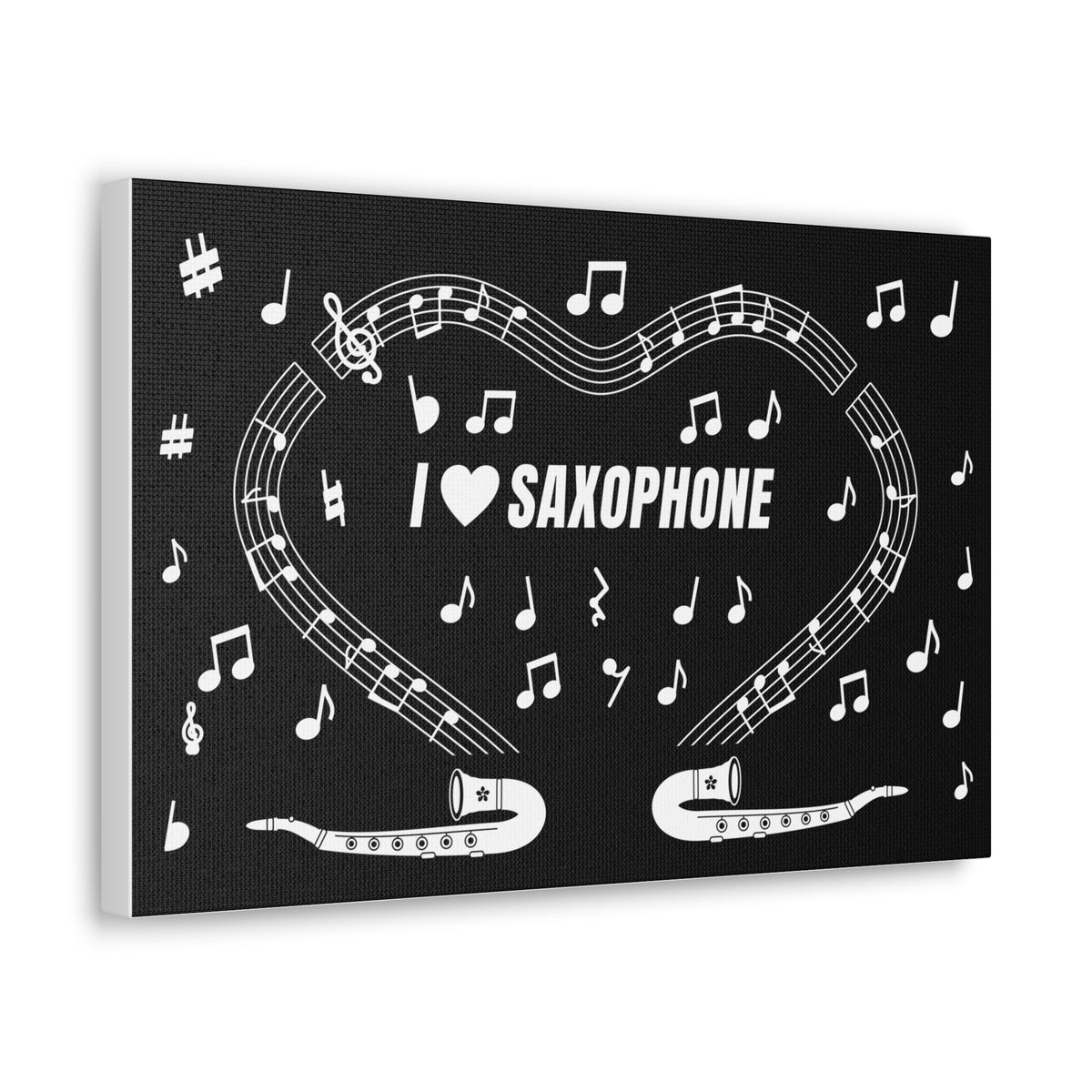 Music-themed Classic Canvas: 'I love saxophone' - black & white