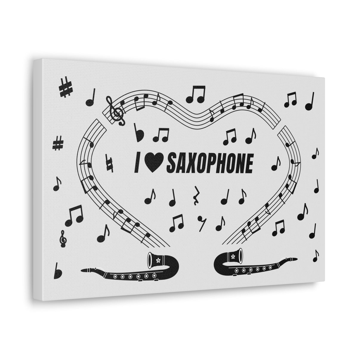 Music-themed Classic Canvas: 'I love saxophone' - black on white