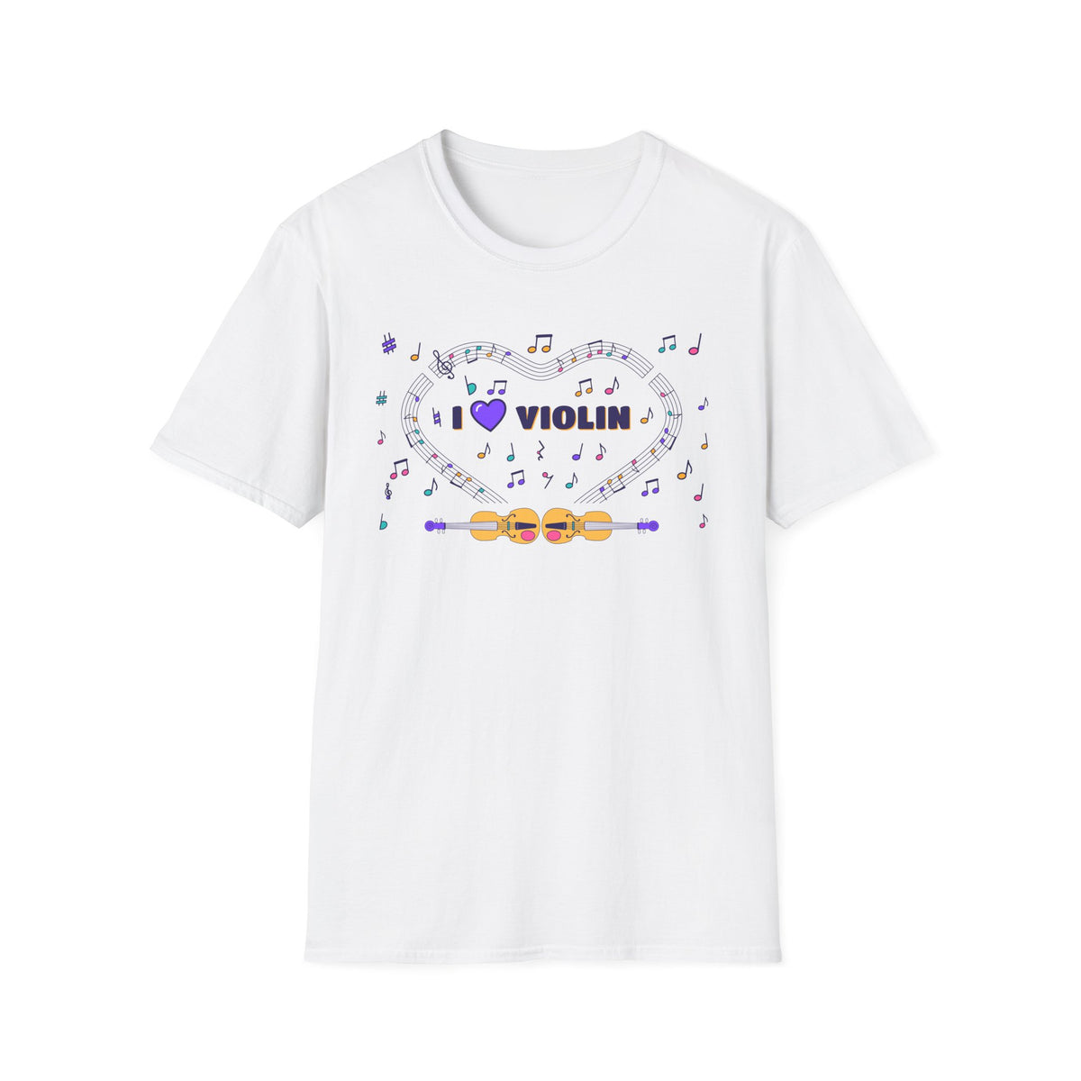Music-themed Unisex Softstyle T-Shirt: 'I love violin' - violet