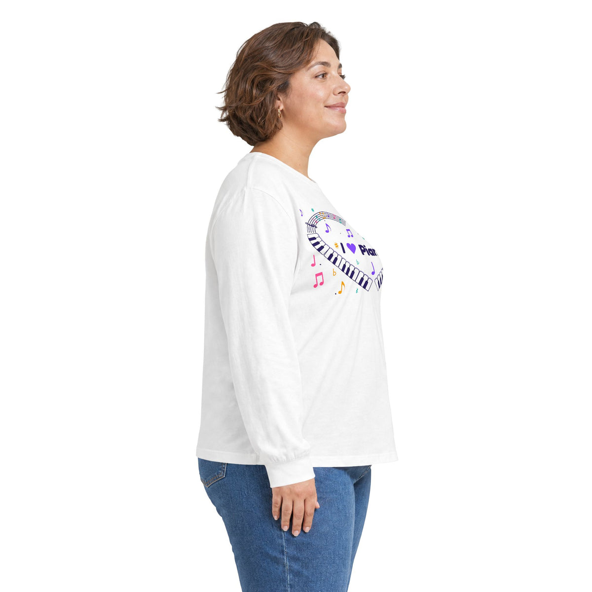 Music-themed Unisex Ultra Cotton Long Sleeve Tee: 'I love piano' heart - violet