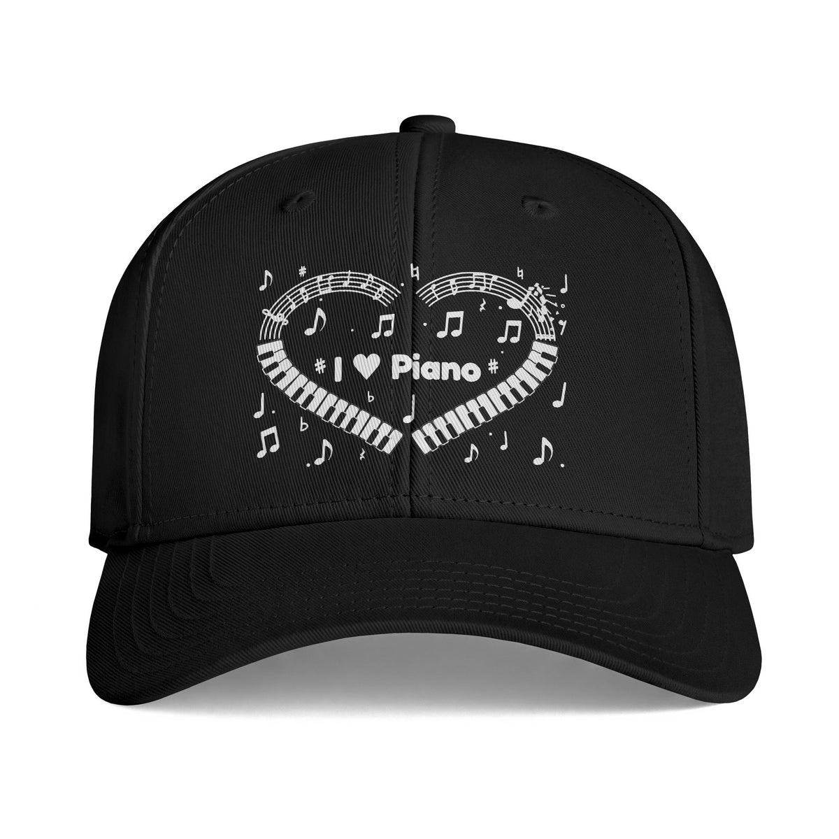 Music-themed Icon Cap: 'I love piano' heart - black & white