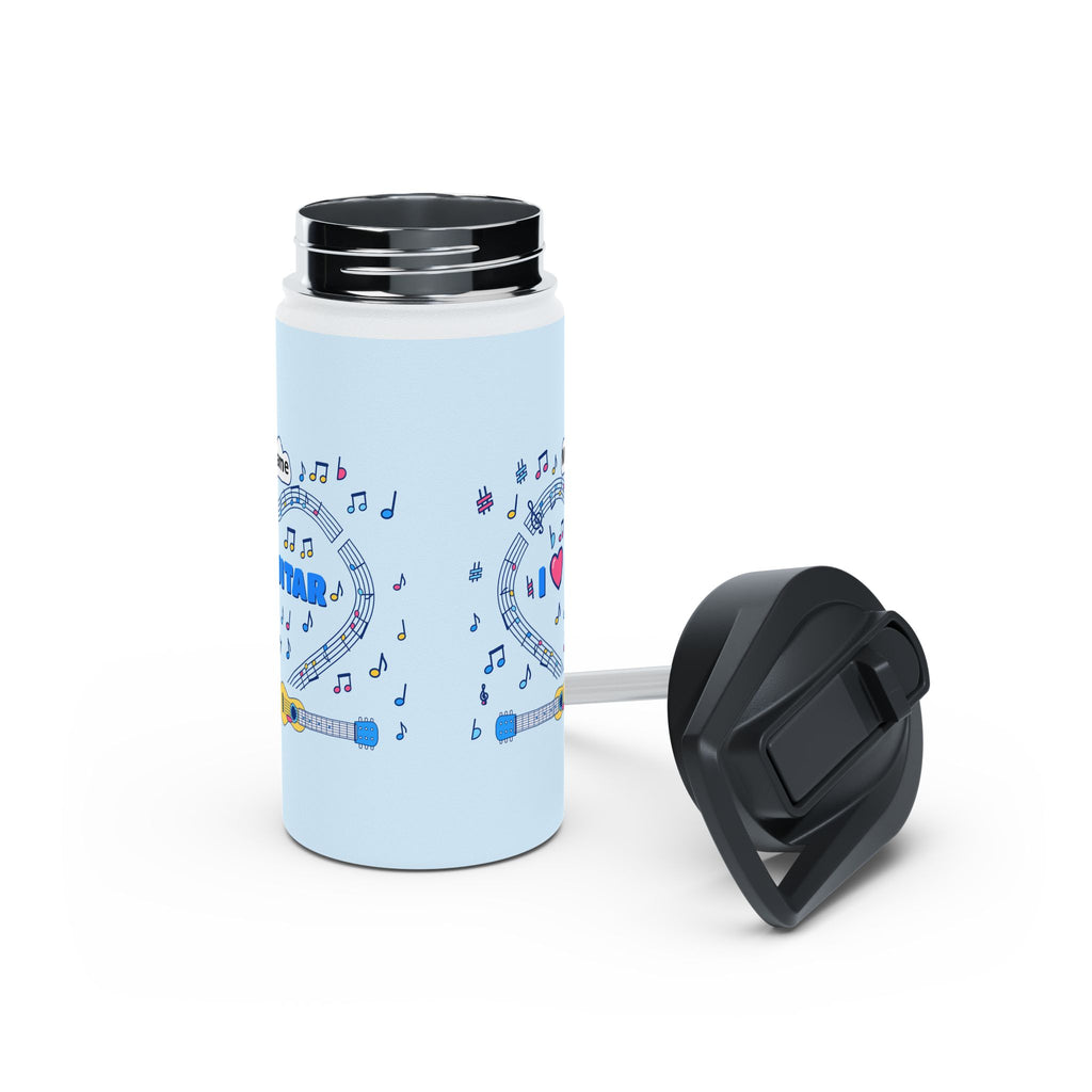 Music-themed Stainless Steel Water Bottle, Standard Lid: 'I love guitar' - blue
