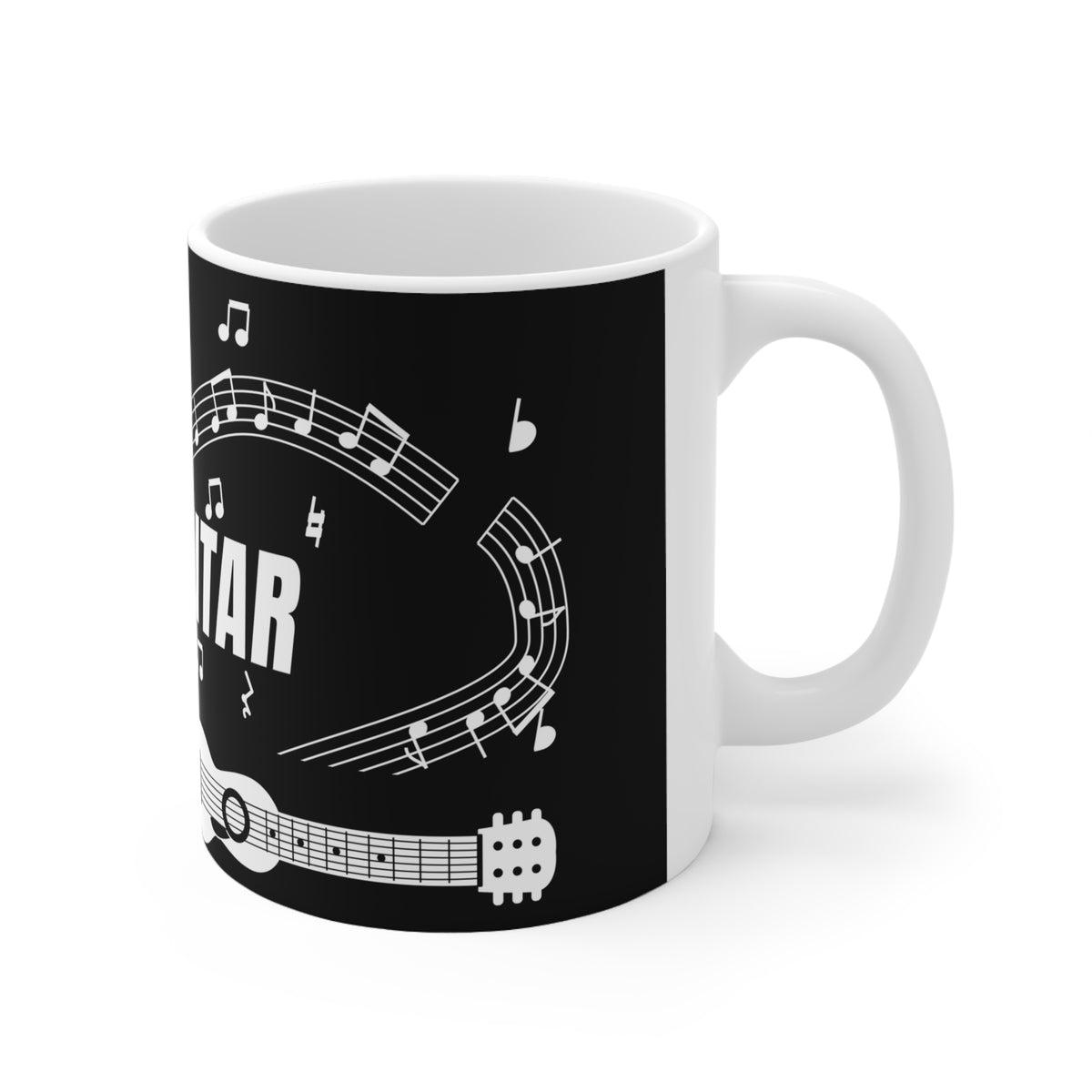 Music-themed Ceramic Mug, 11oz, 15oz: 'I love guitar' - black & white