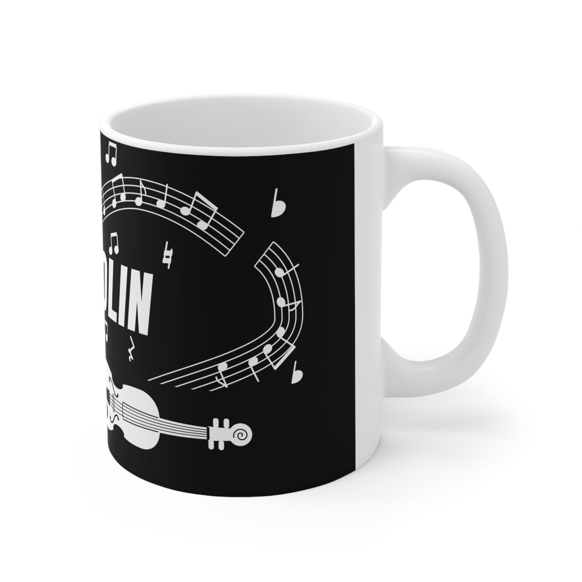 Music-themed Ceramic Mug, 11oz, 15oz: 'I love violin' - black & white