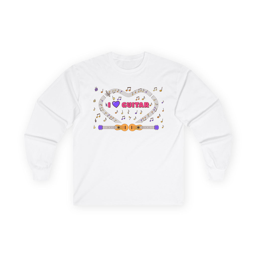 Music-themed Unisex Ultra Cotton Long Sleeve Tee: 'I love guitar' - pink