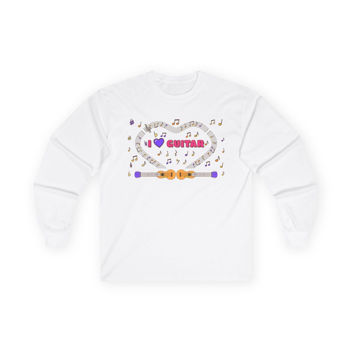 Music-themed Unisex Ultra Cotton Long Sleeve Tee: 'I love guitar' - pink