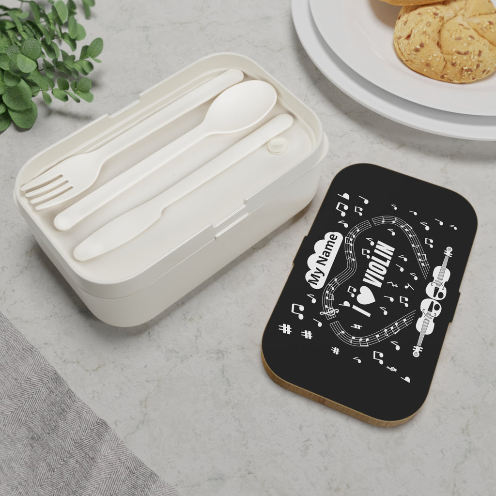 Music-themed Bento Lunch Box: 'I love violin' - black & white