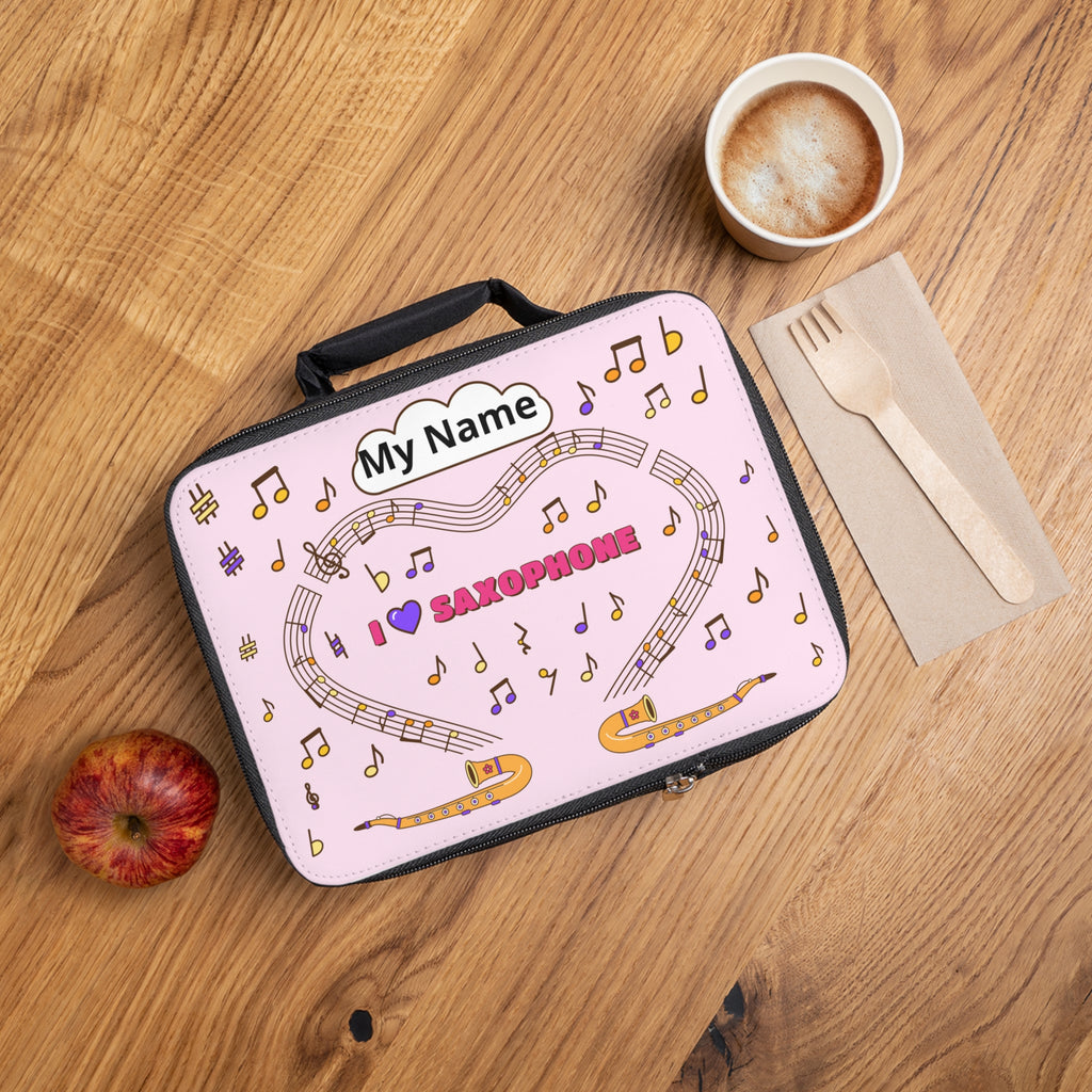 Music-themed Lunch Bag: 'I love saxophone' - pink