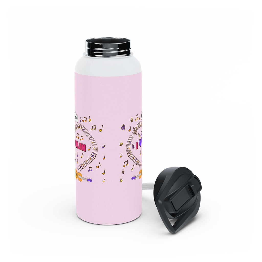 Music-themed Stainless Steel Water Bottle, Standard Lid: 'I love violin' - pink