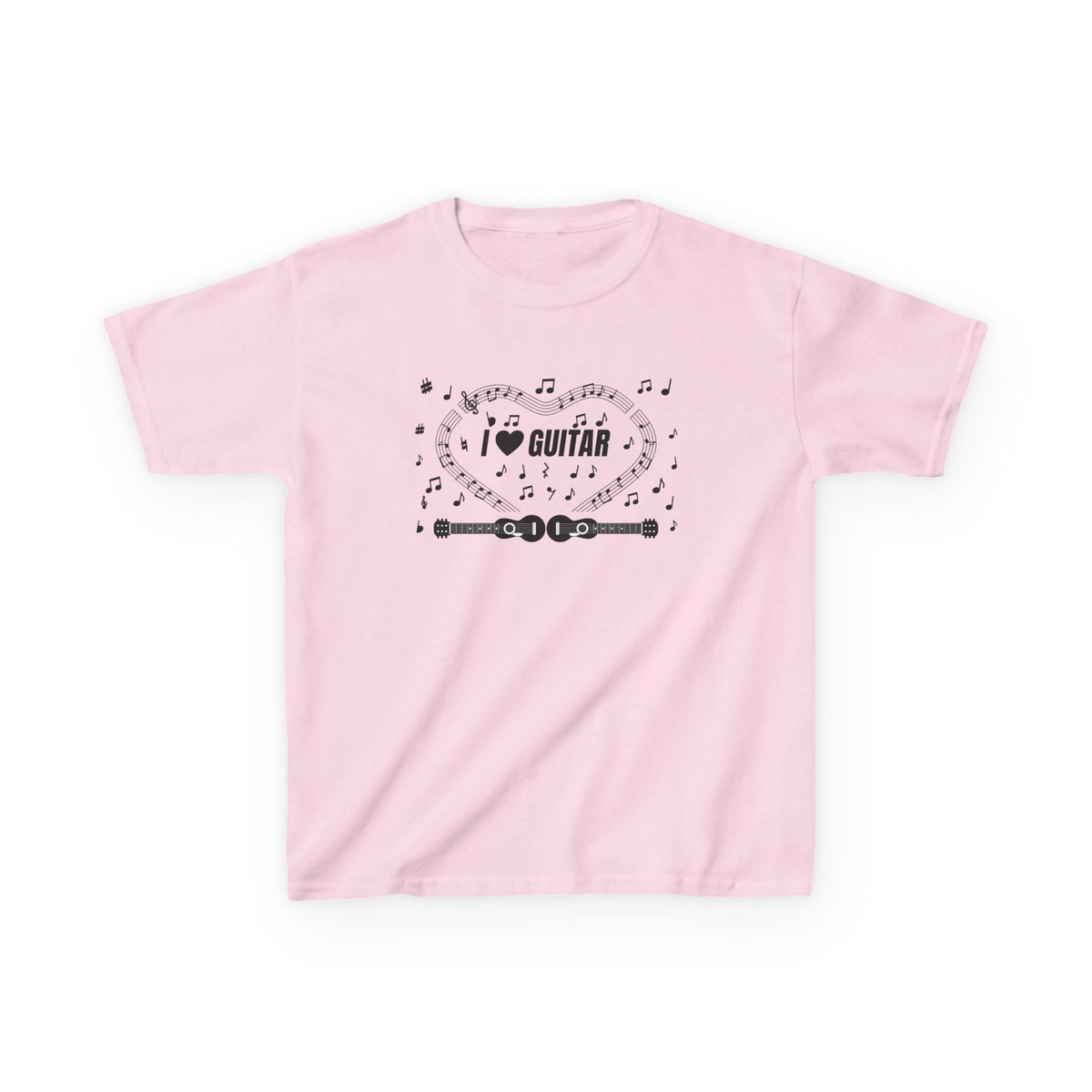 Music-themed Kids Heavy Cotton Tee: 'I love guitar' - black on white