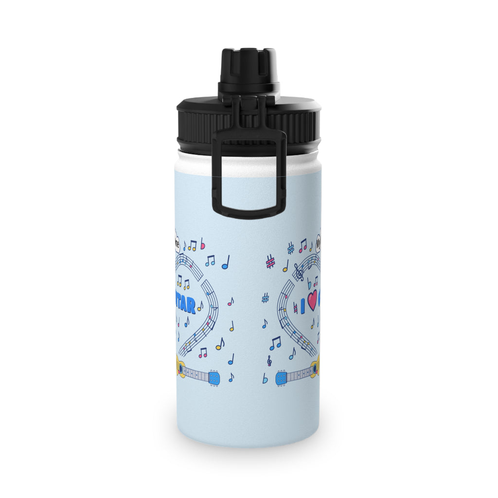 Music-themed Stainless Steel Water Bottle, Sports Lid: 'I love guitar' - blue