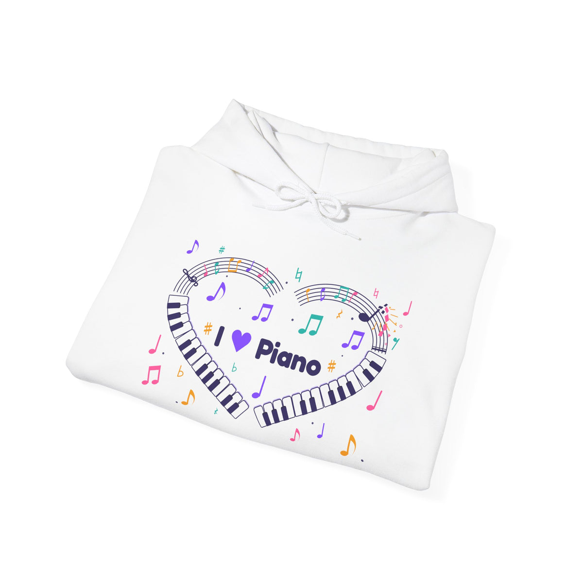 Music-themed Unisex Heavy Blend Hooded Sweatshirt: 'I love piano' heart - violet