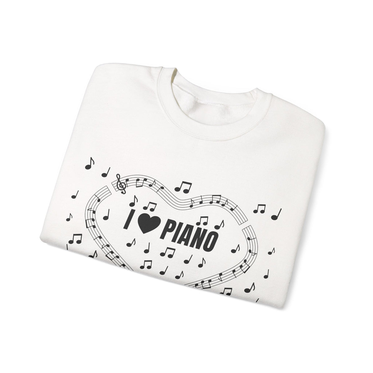 Music-themed Unisex Heavy Blend Crewneck Sweatshirt: 'I love piano' - black on white