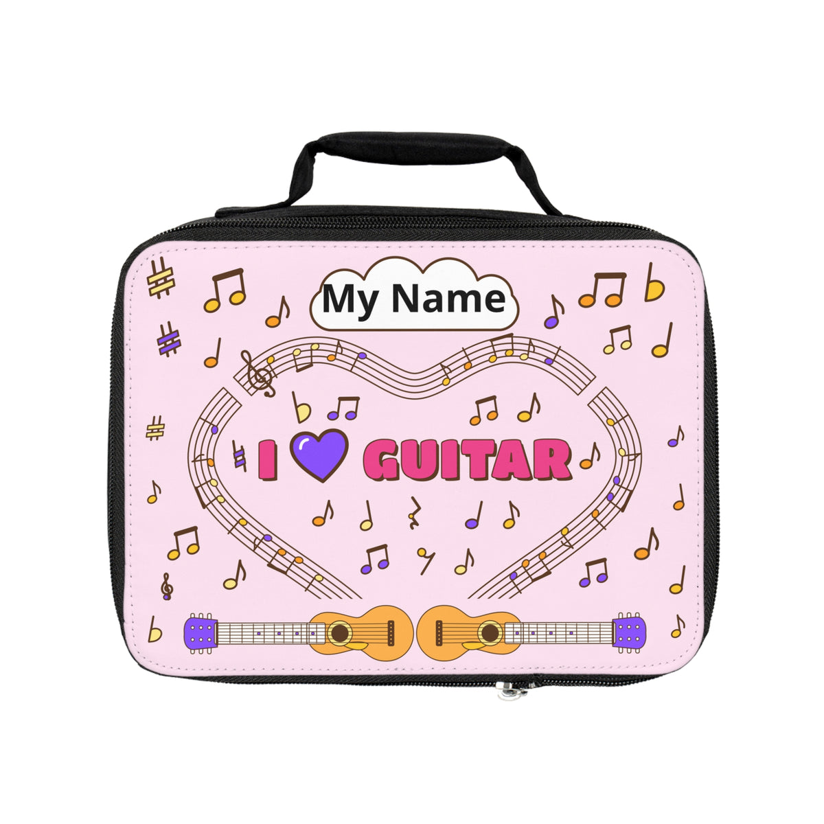Music-themed Lunch Bag: 'I love guitar' - pink