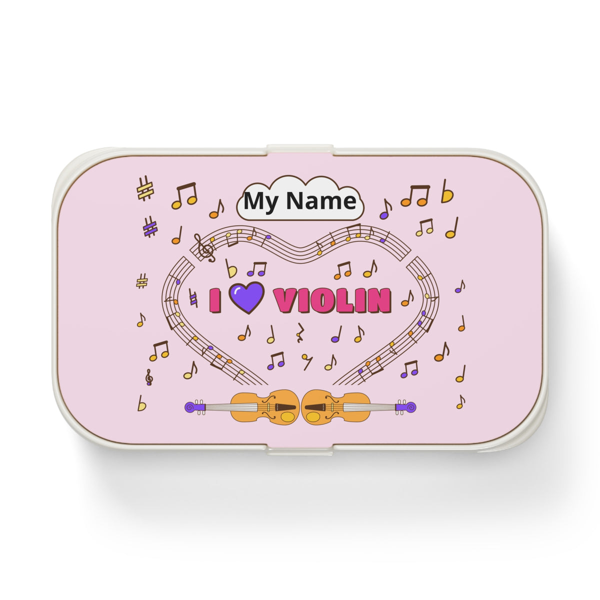 Music-themed Bento Lunch Box: 'I love violin' - pink