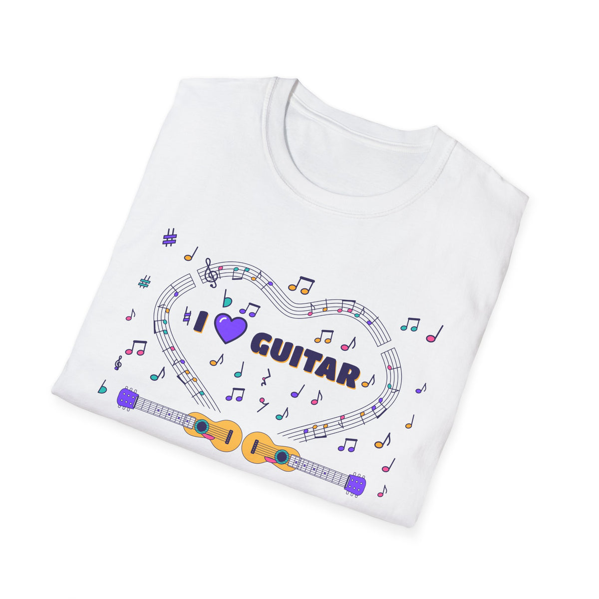 Music-themed Unisex Softstyle T-Shirt: 'I love guitar' - violet