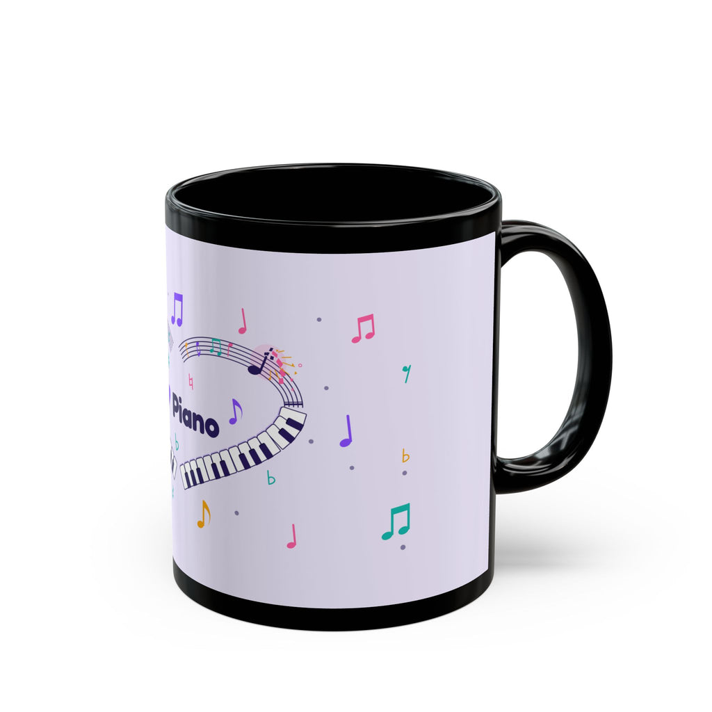 Music-themed Black Mug (11oz, 15oz): 'I love piano' heart - violet